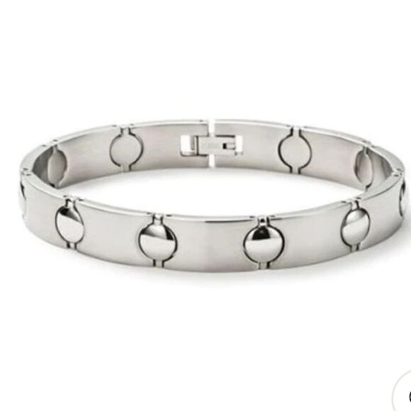 Brushed and Polished Stainless Steel link  Bracelet - Picture 1 of 8